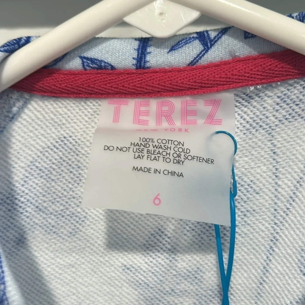 Terez Blue fina china Floral Sweatshirt size 6 new with tags girls pullover top